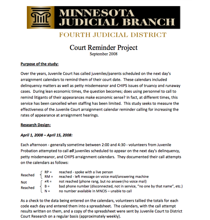 Court Messaging Project - research - Minnesota Court Reminder PRoject