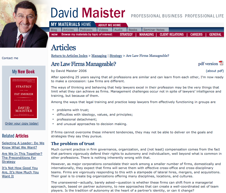 David maister - Are Law Firms Manageable