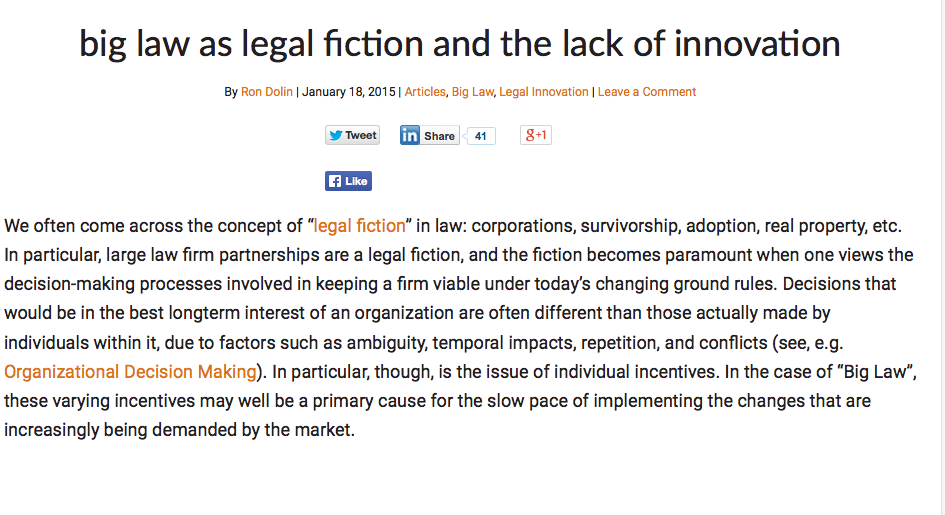 Big Law as LEgal Fiction and the Lack of Innovation